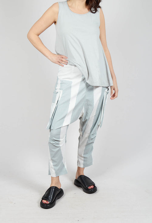 Drop Crotch Trousers with Feature Pockets in Grey Print