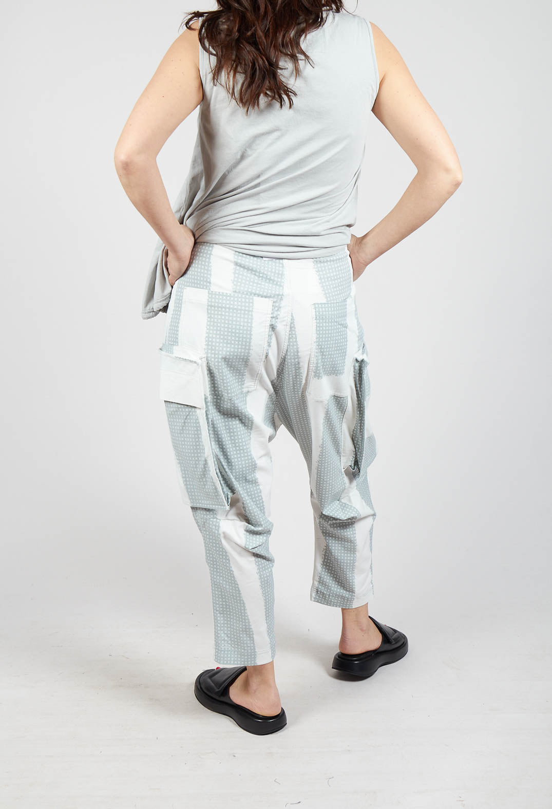 Drop Crotch Trousers with Feature Pockets in Grey Print