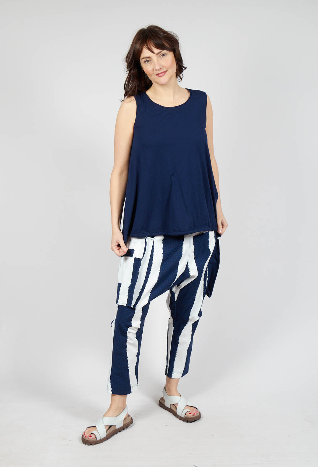 Drop Crotch Trousers with Feature Pockets in Navy Print