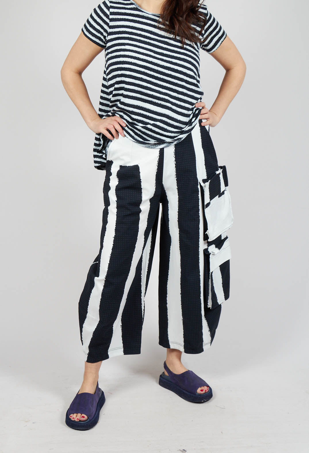 Balloon Trousers with Feature Pockets in Black Print