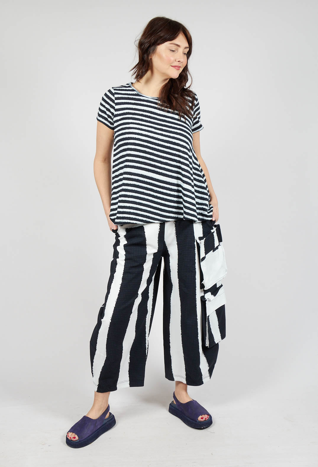 Balloon Trousers with Feature Pockets in Black Print