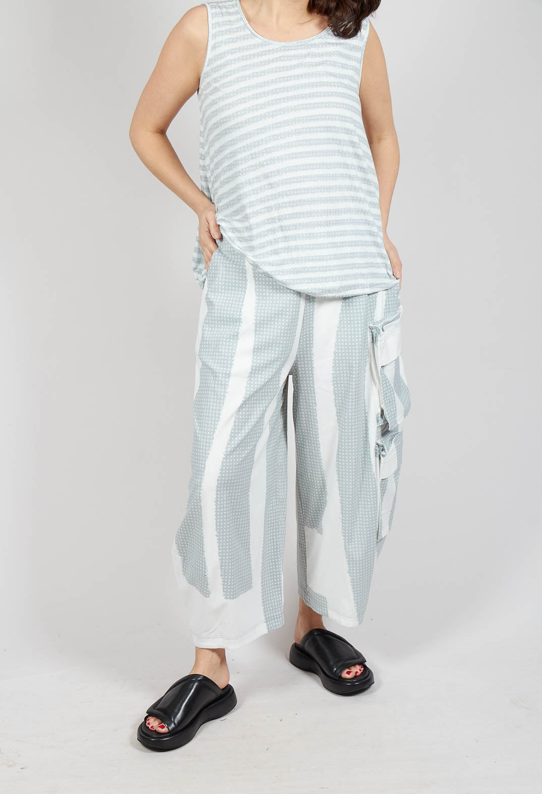 Balloon Trousers with Feature Pockets in Grey Print