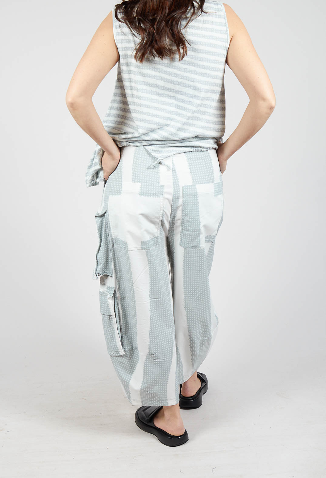 Balloon Trousers with Feature Pockets in Grey Print