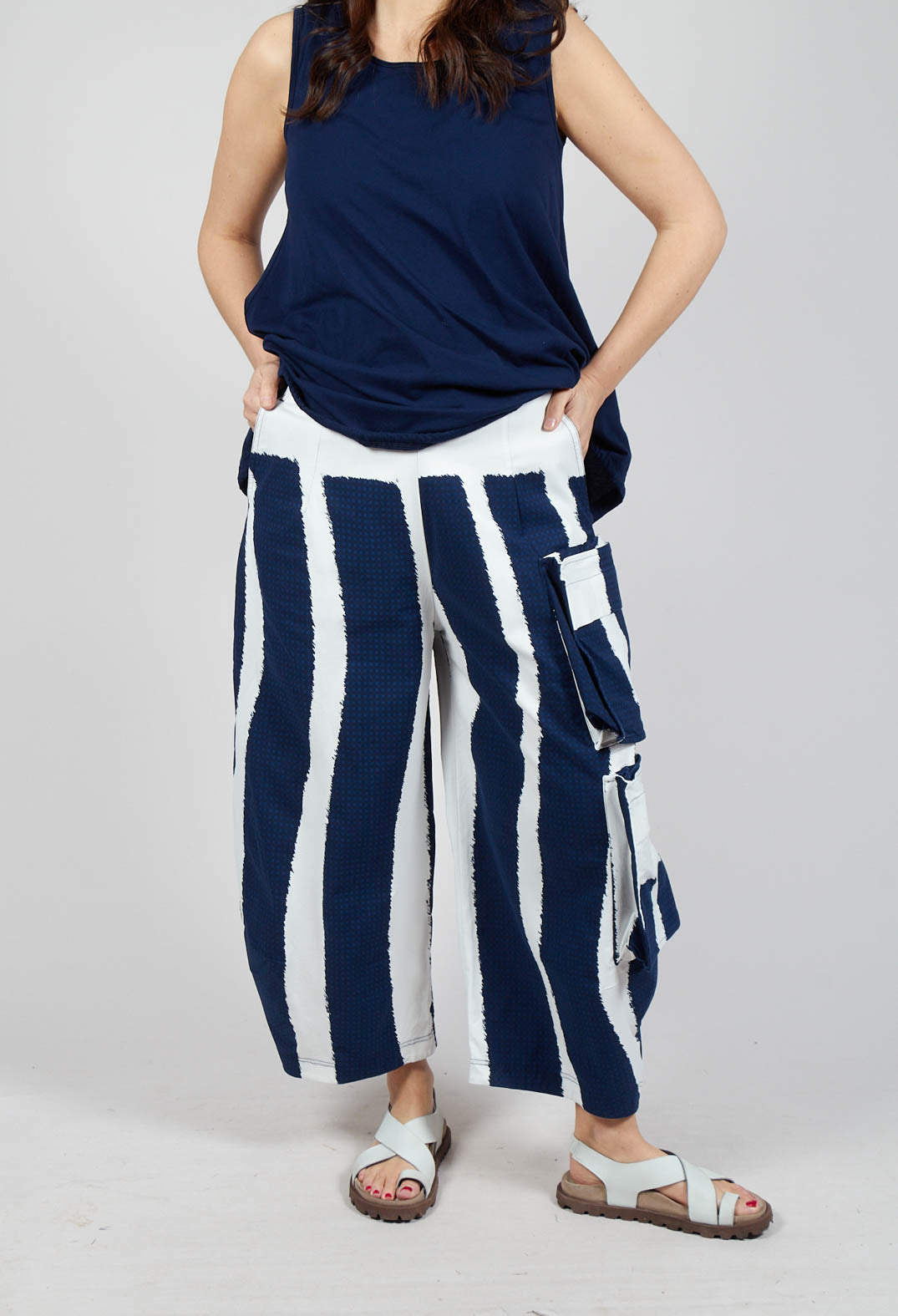 Balloon Trousers with Feature Pockets in Navy Print