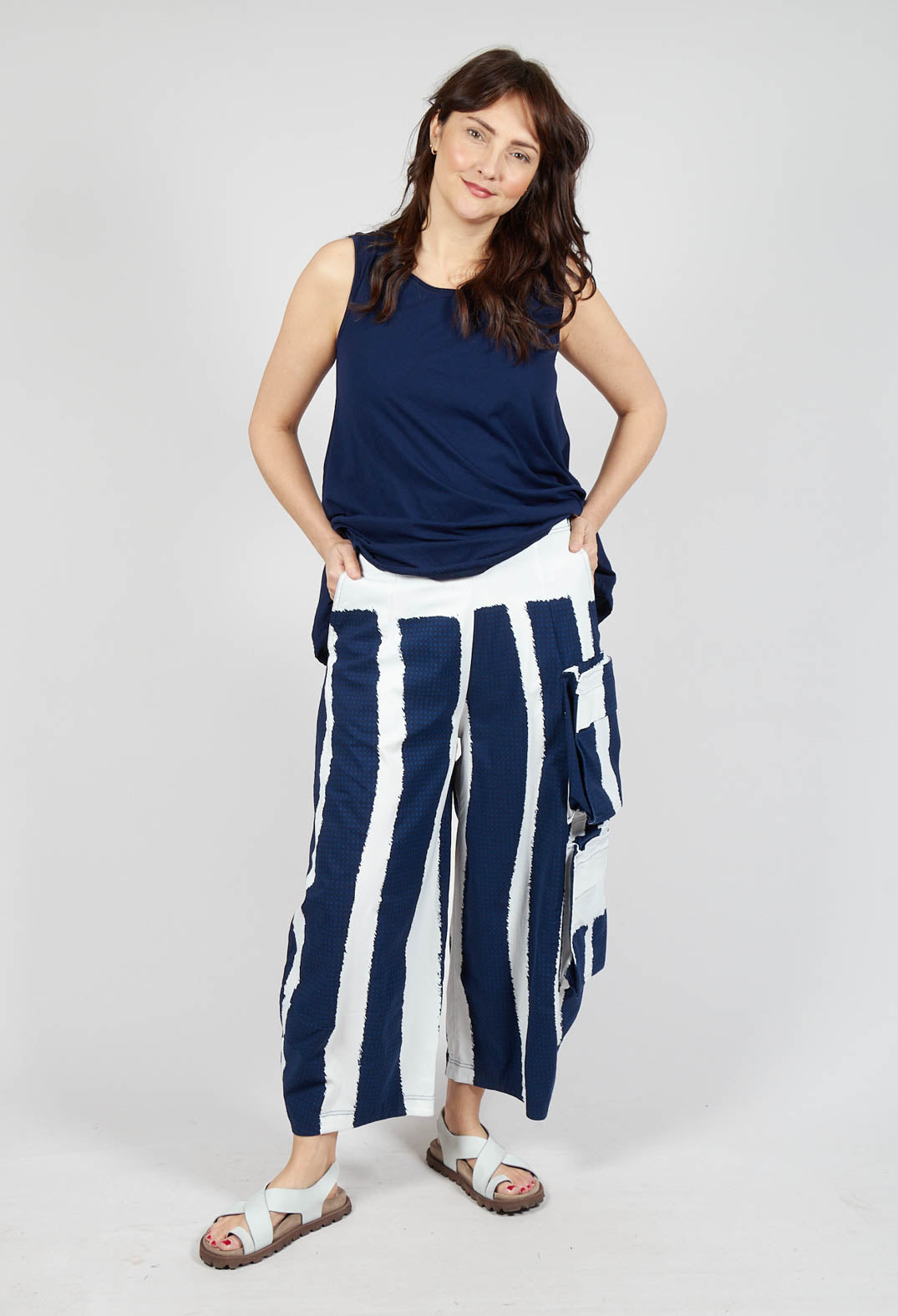 Balloon Trousers with Feature Pockets in Navy Print