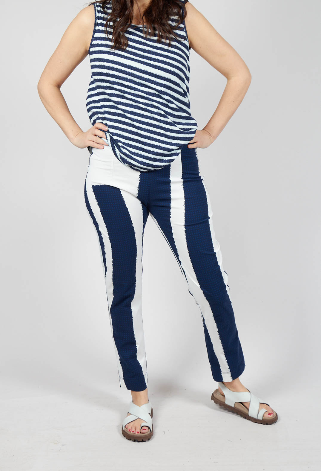 Slim Leg Pull On Trousers in Navy Print