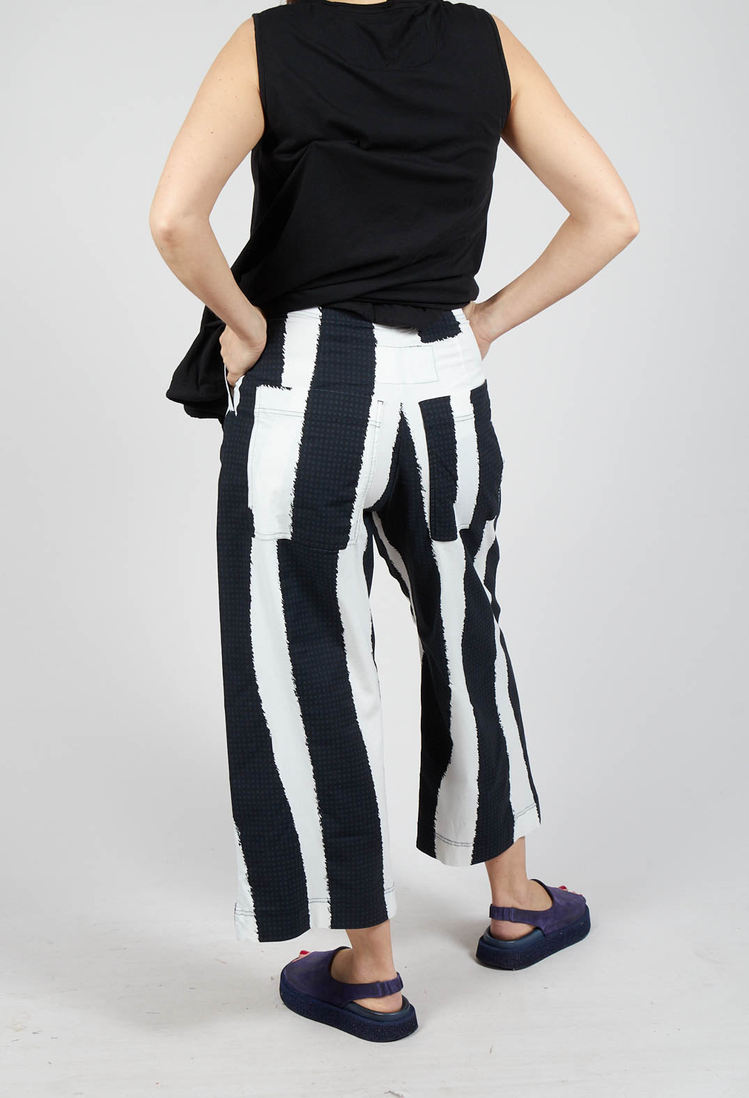 Cropped Pull On Trousers in Black Print