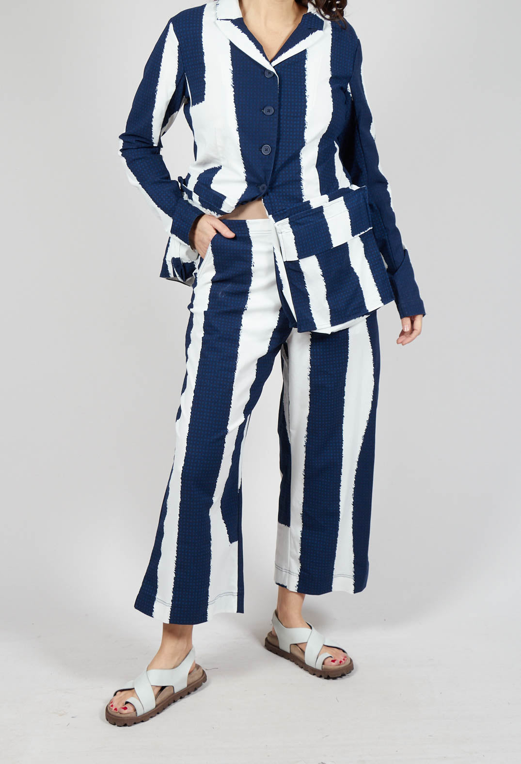 Cropped Pull On Trousers in Navy Print