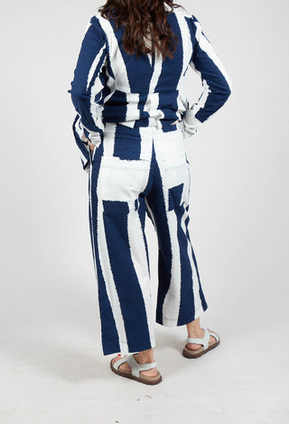 Cropped Pull On Trousers in Navy Print