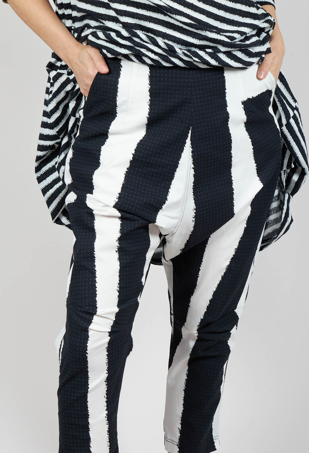 Drop Crotch Pull On Trousers in Black Print