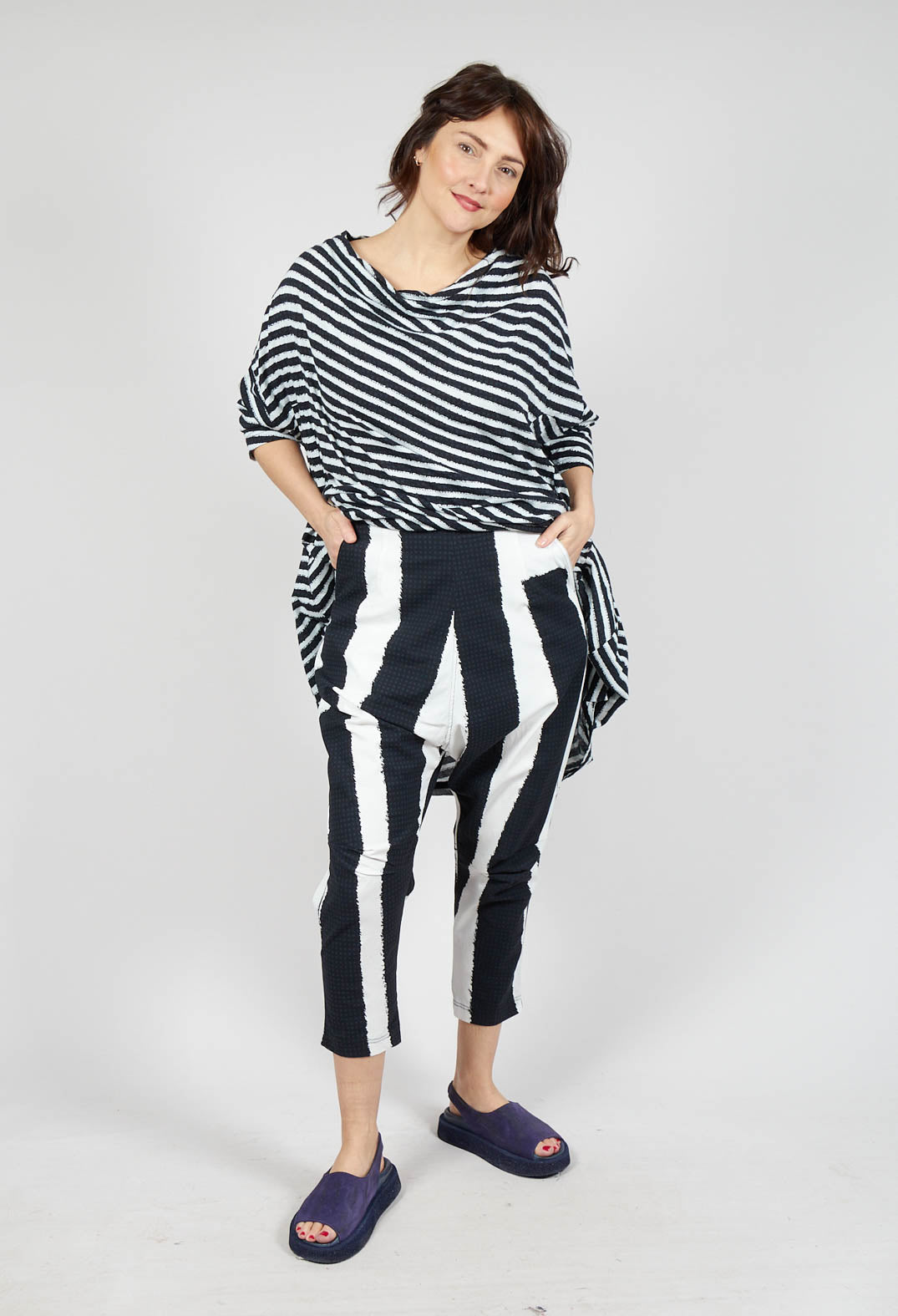 Drop Crotch Pull On Trousers in Black Print