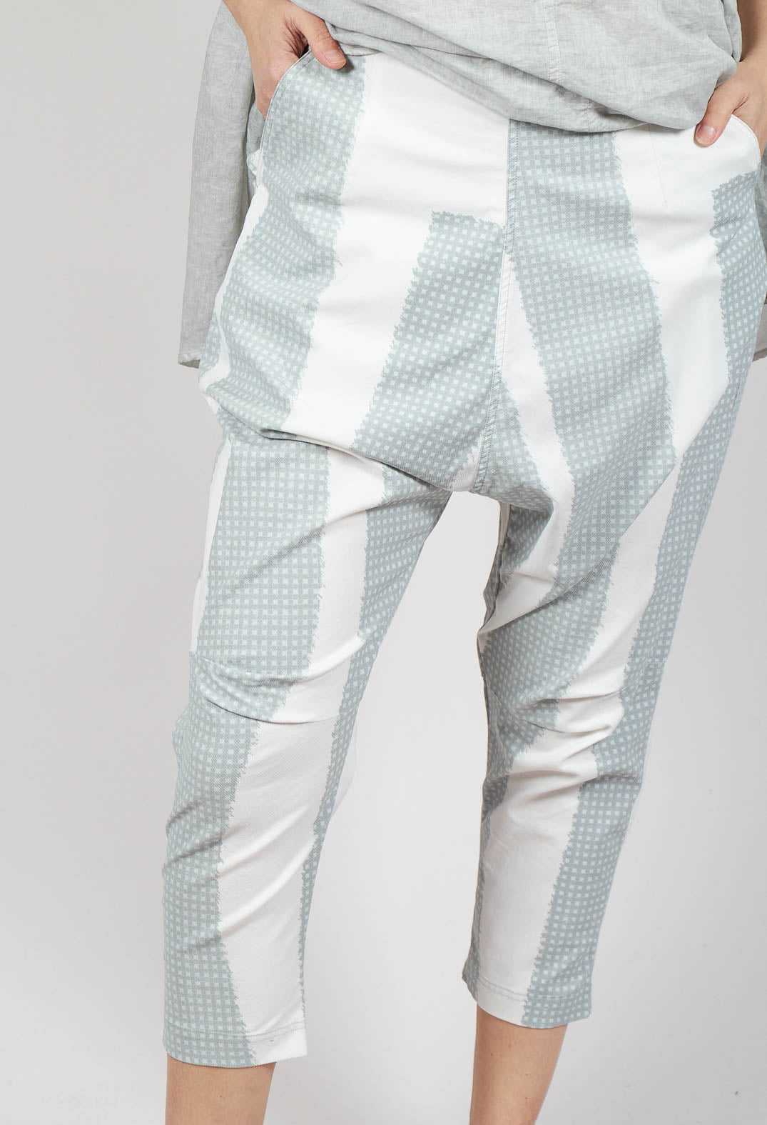 Drop Crotch Pull On Trousers in Grey Print