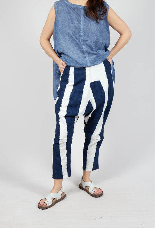 Drop Crotch Pull On Trousers in Navy Print