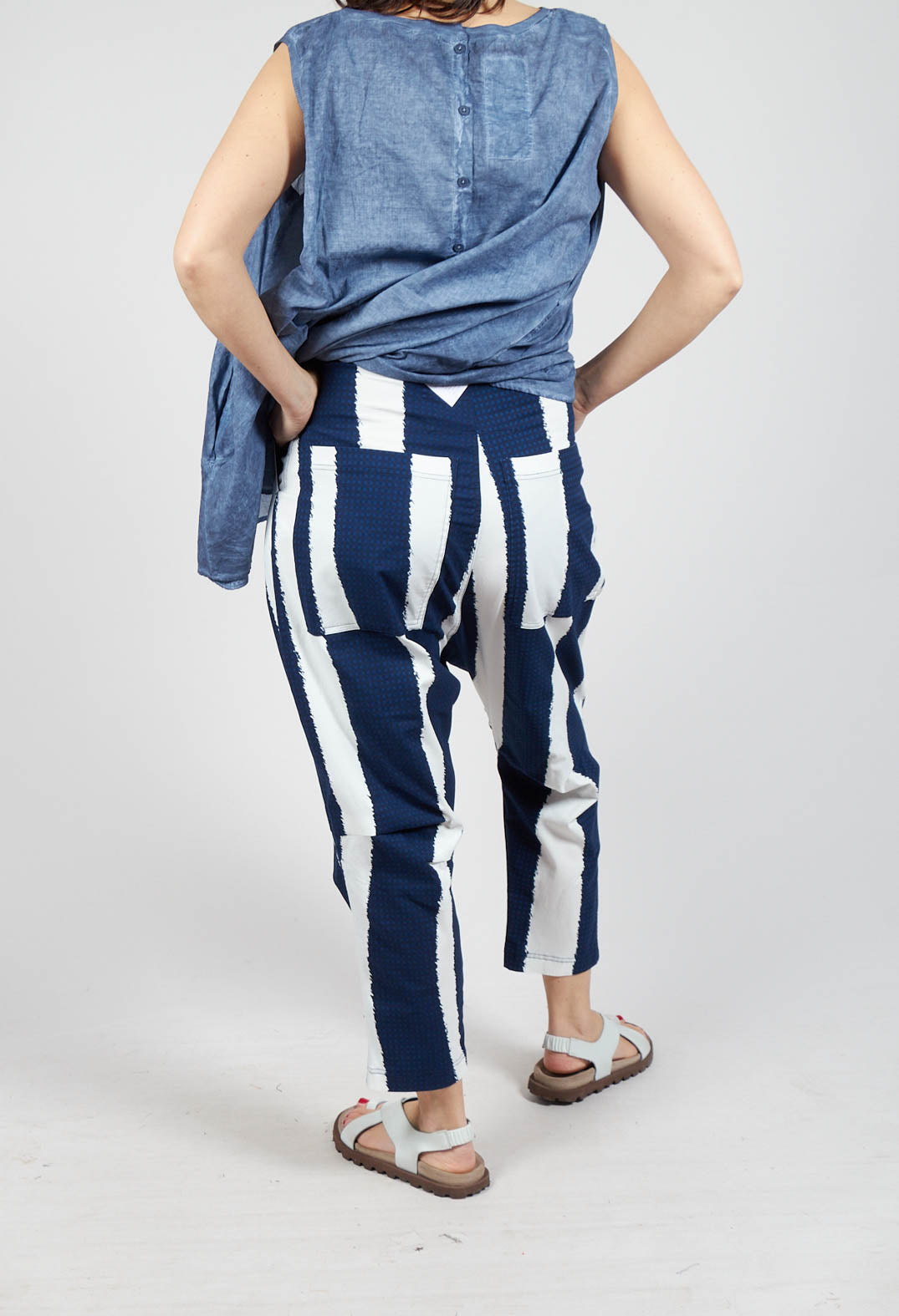 Drop Crotch Pull On Trousers in Navy Print