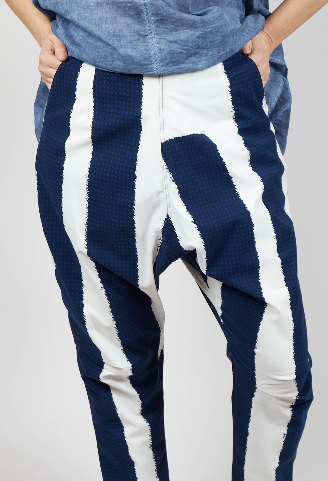 Drop Crotch Pull On Trousers in Navy Print