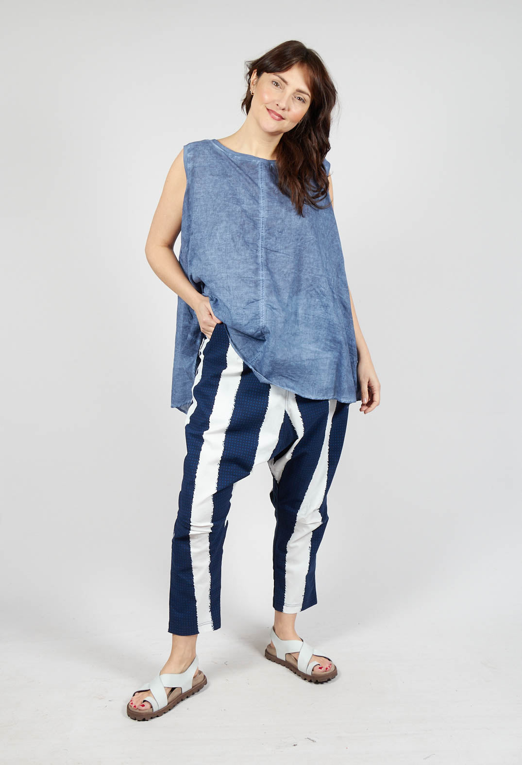 Drop Crotch Pull On Trousers in Navy Print