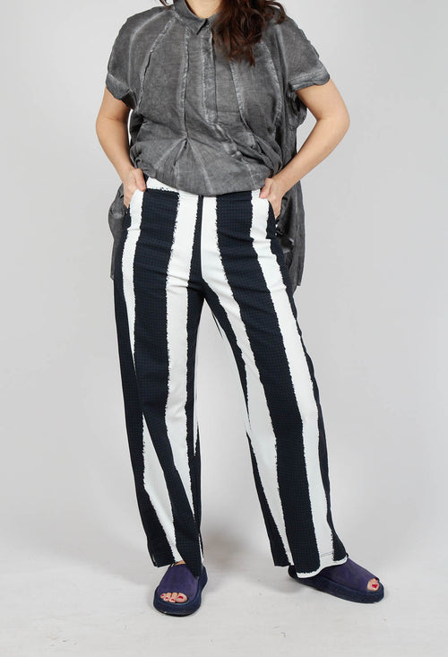 Wide Leg Pull On Trousers in Black Print