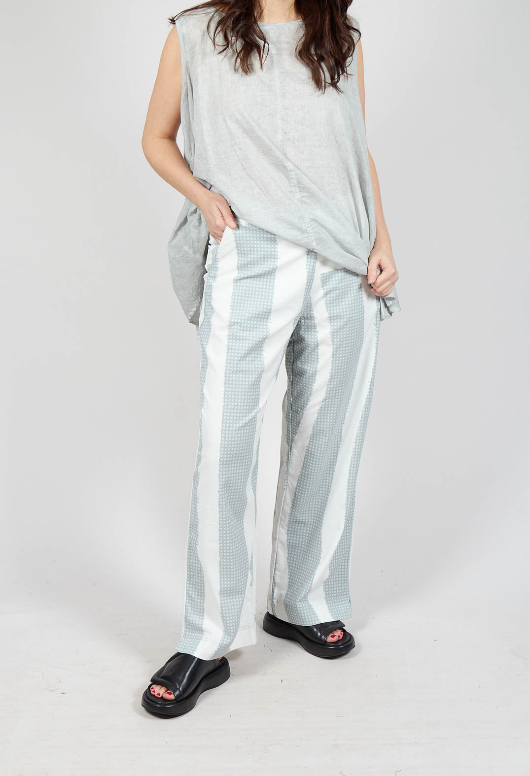 Wide Leg Pull On Trousers in Grey Print