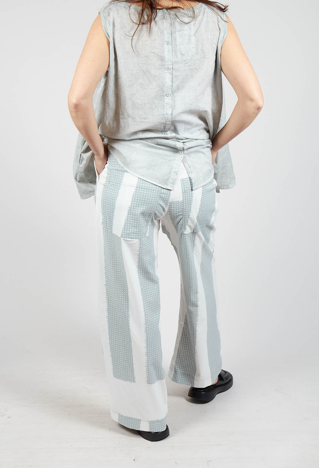 Wide Leg Pull On Trousers in Grey Print