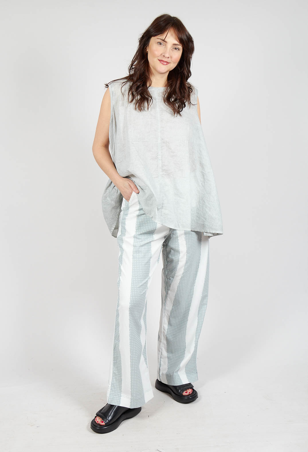 Wide Leg Pull On Trousers in Grey Print