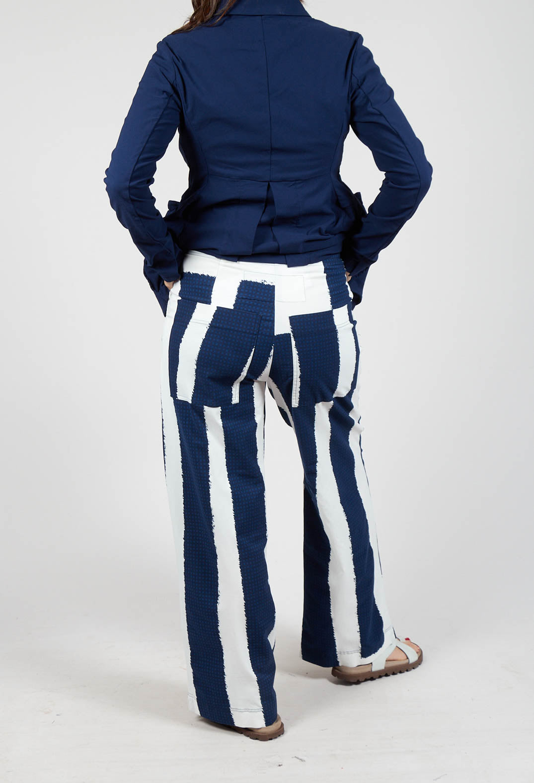 Wide Leg Pull On Trousers in Navy Print