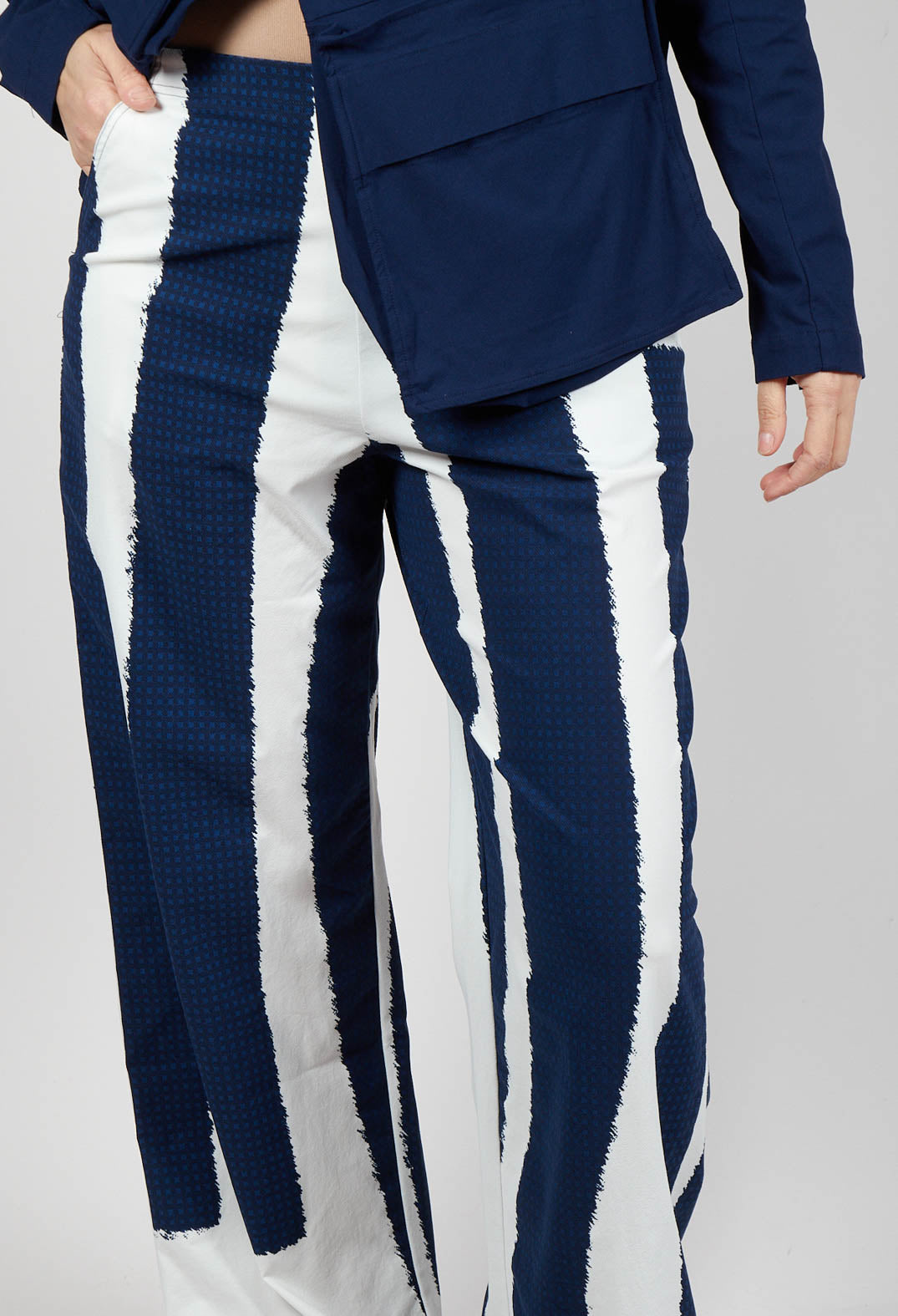 Wide Leg Pull On Trousers in Navy Print