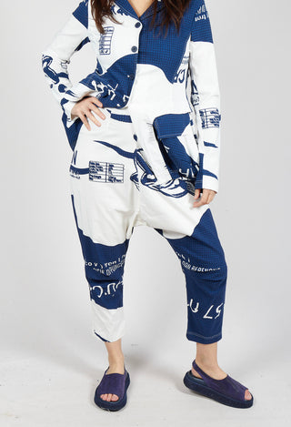 Pull On Drop Crotch Trousers in Navy Print