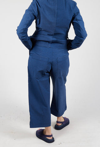 Cropped Pull On Wide Leg Trousers in Navy Check