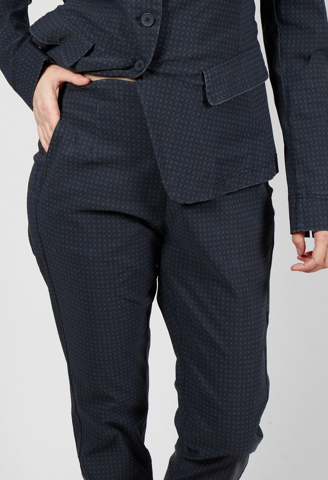 Pull On Tapered Leg Trousers in Black Check