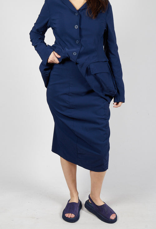 Pull On Curved Hem Pencil Skirt in Navy