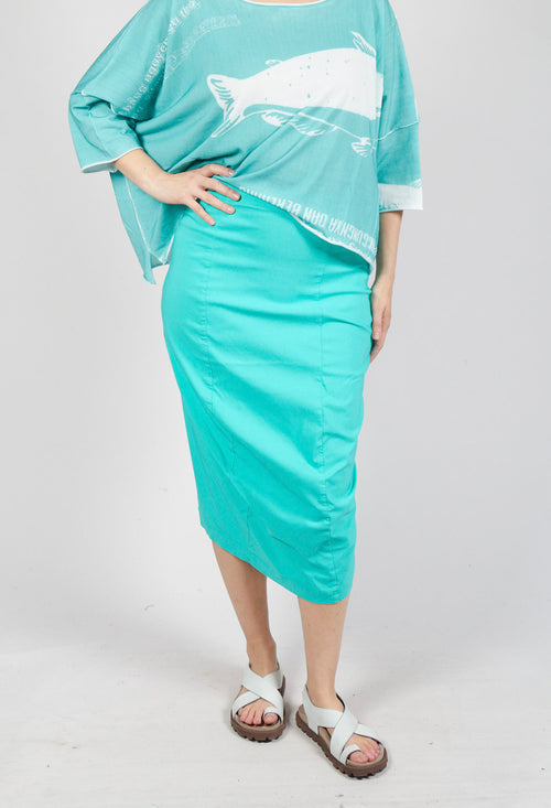 Pull On Curved Hem Pencil Skirt in Aqua