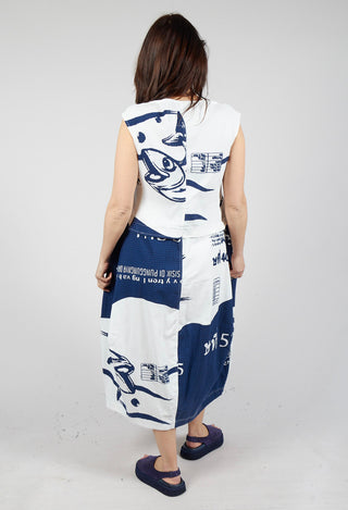 Tulip Dress with Front Panel in Navy Print