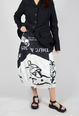 Tulip Skirt with Front Panel in Black Print