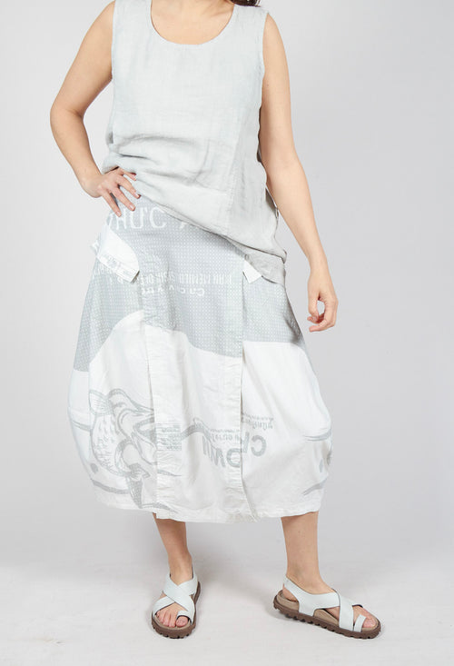 Tulip Skirt with Front Panel in Grey Print