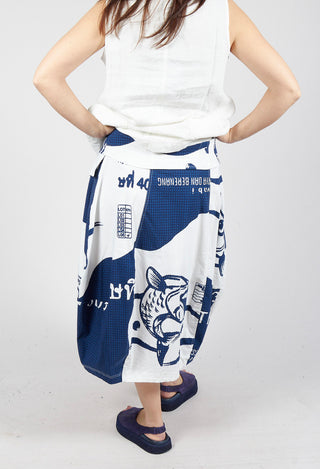 Tulip Skirt with Front Panel in Navy Print