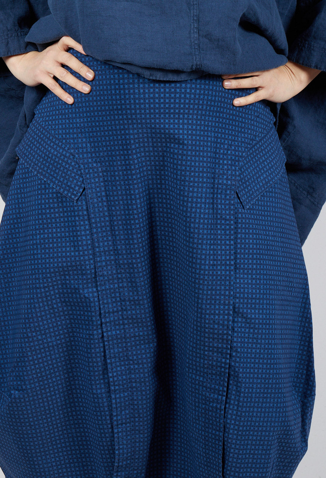 Tulip Skirt with Front Panel in Navy Check