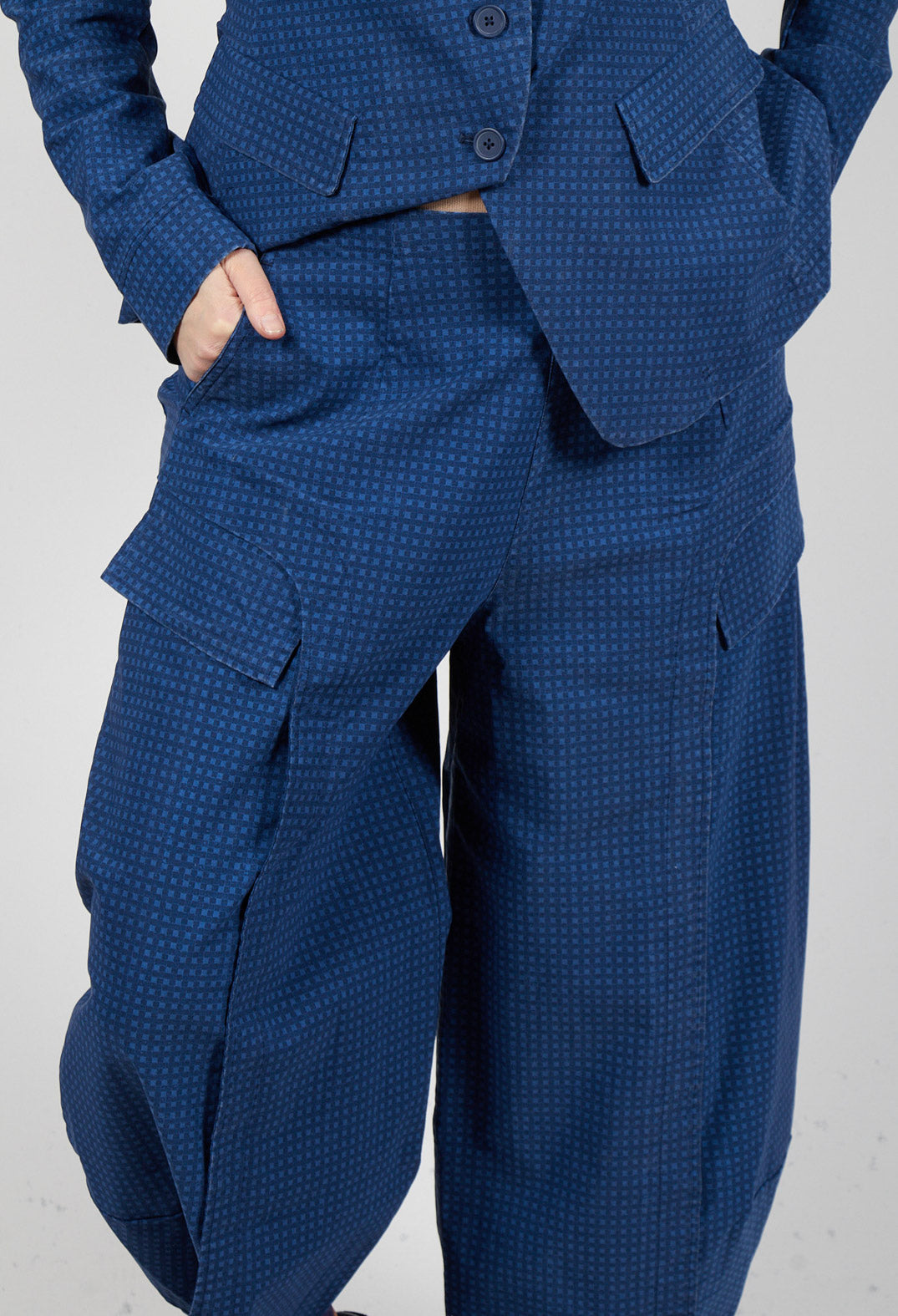 Tulip Trousers with Front Panels in Navy Check