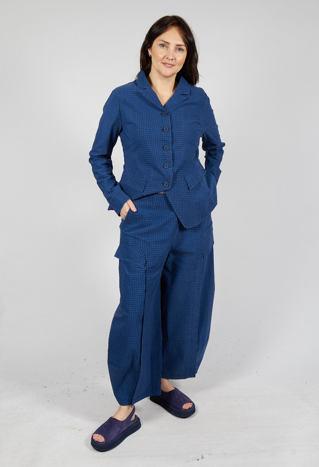 Tulip Trousers with Front Panels in Navy Check