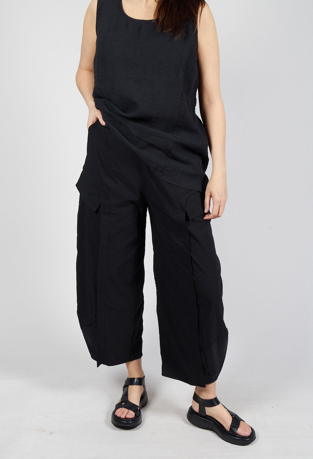 Tulip Trousers with Front Panels in Black