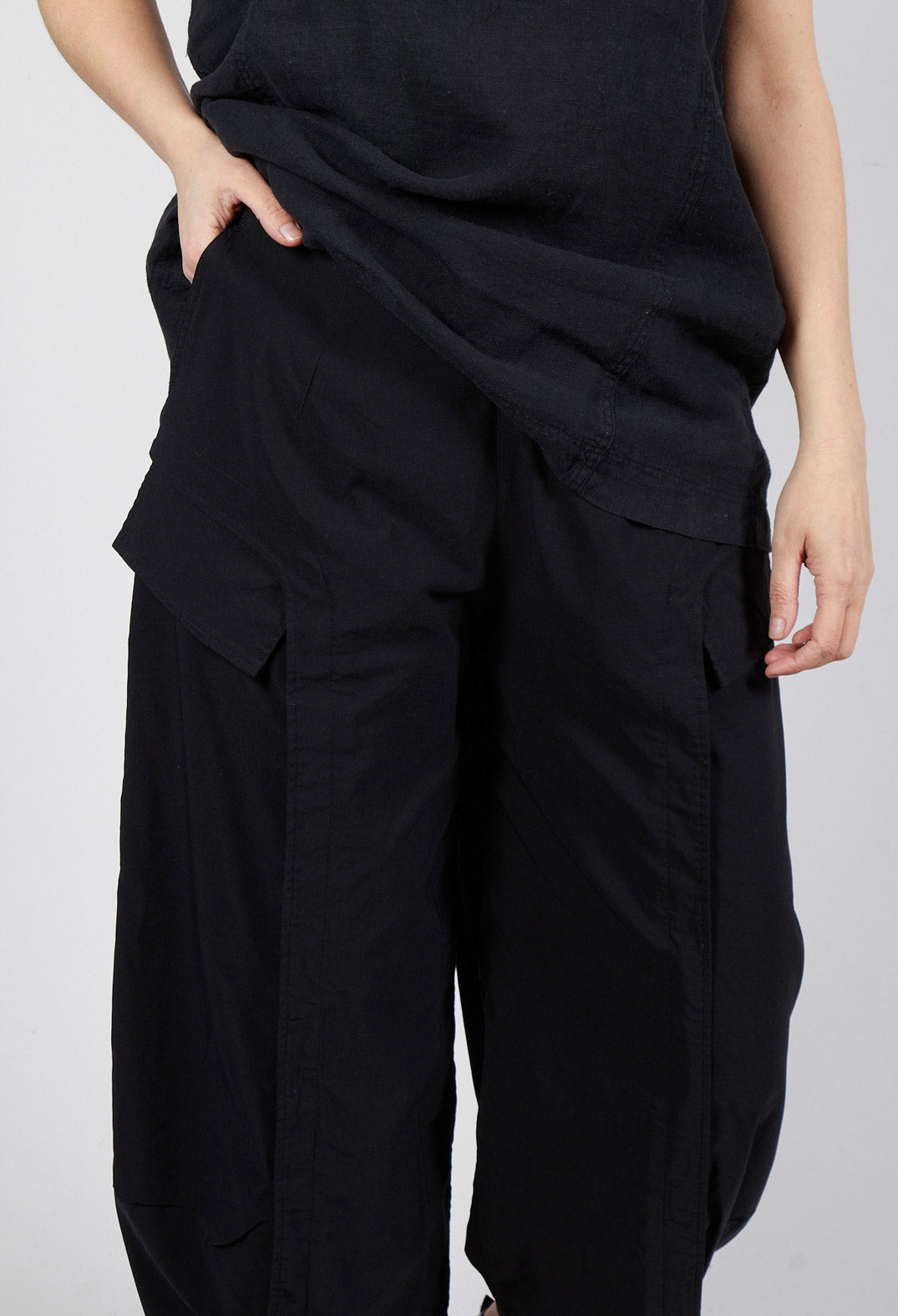 Tulip Trousers with Front Panels in Black