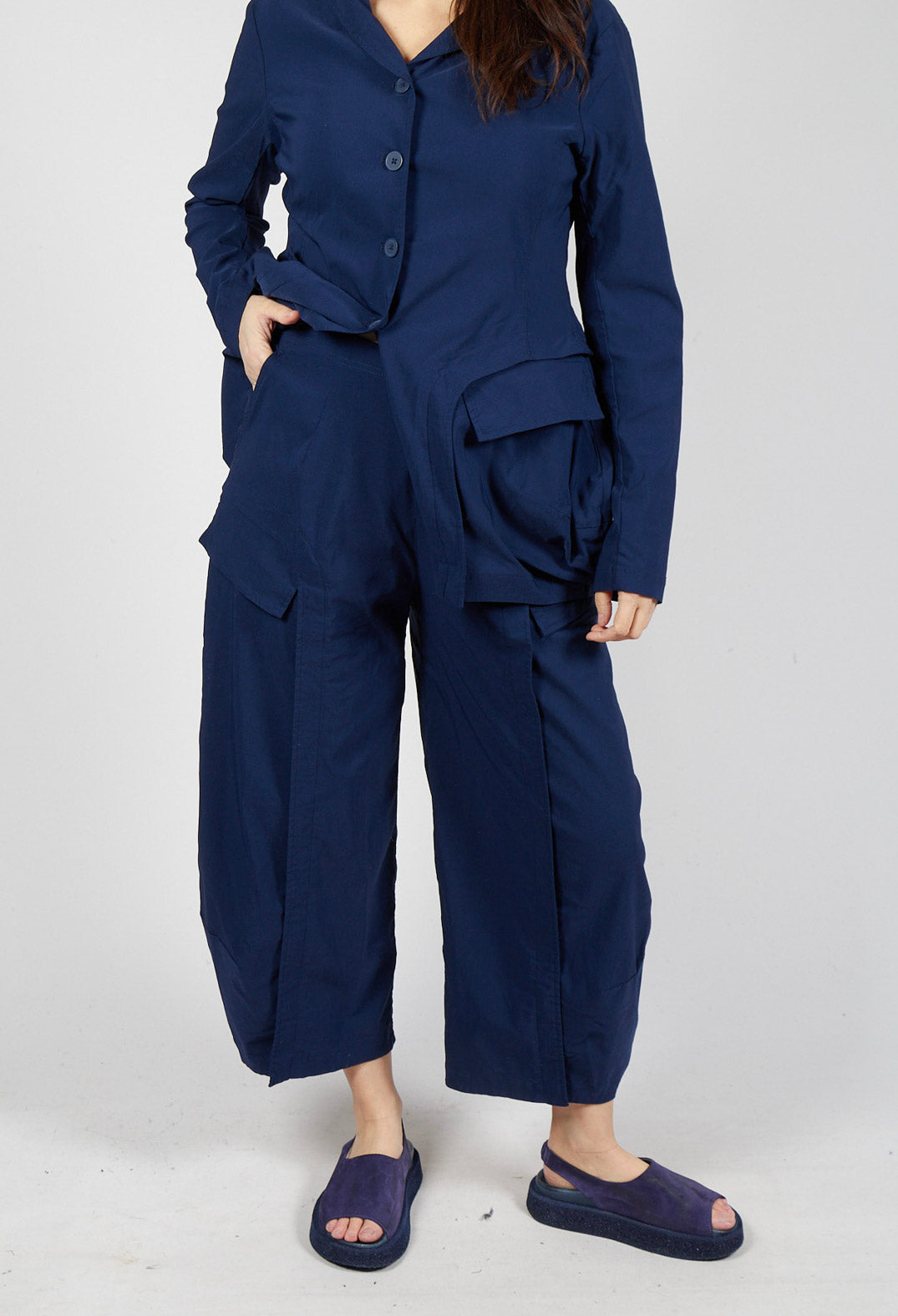 Tulip Trousers with Front Panels in Navy