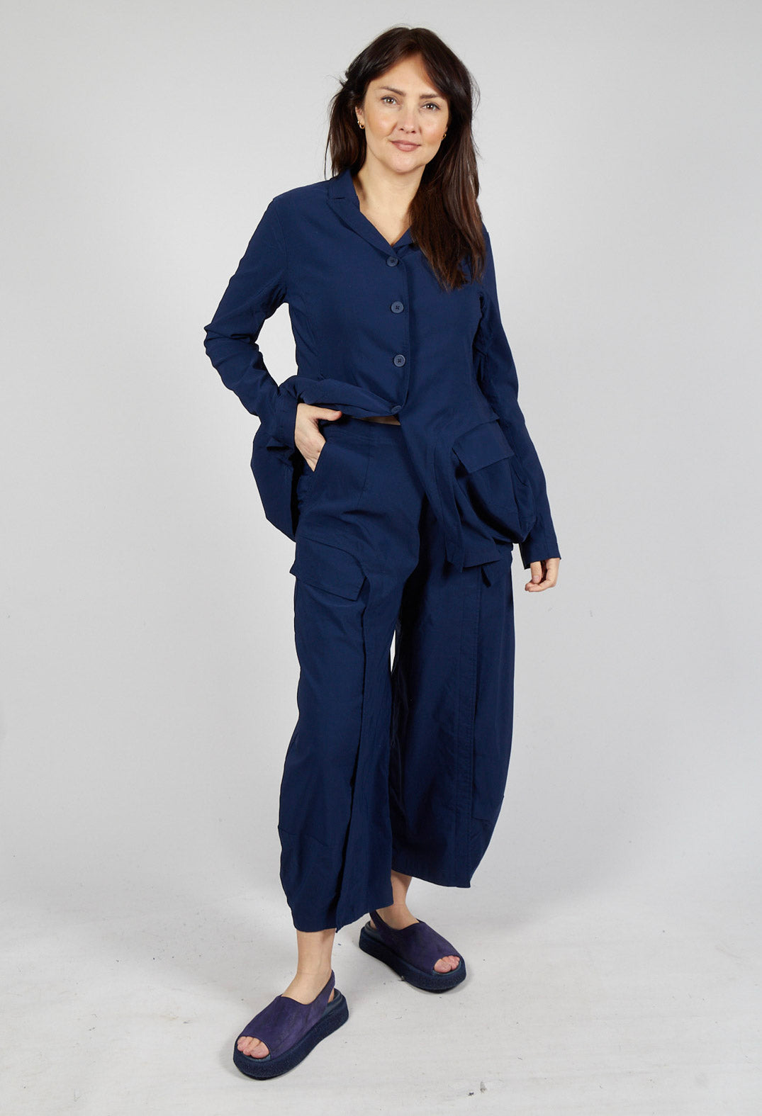 Tulip Trousers with Front Panels in Navy