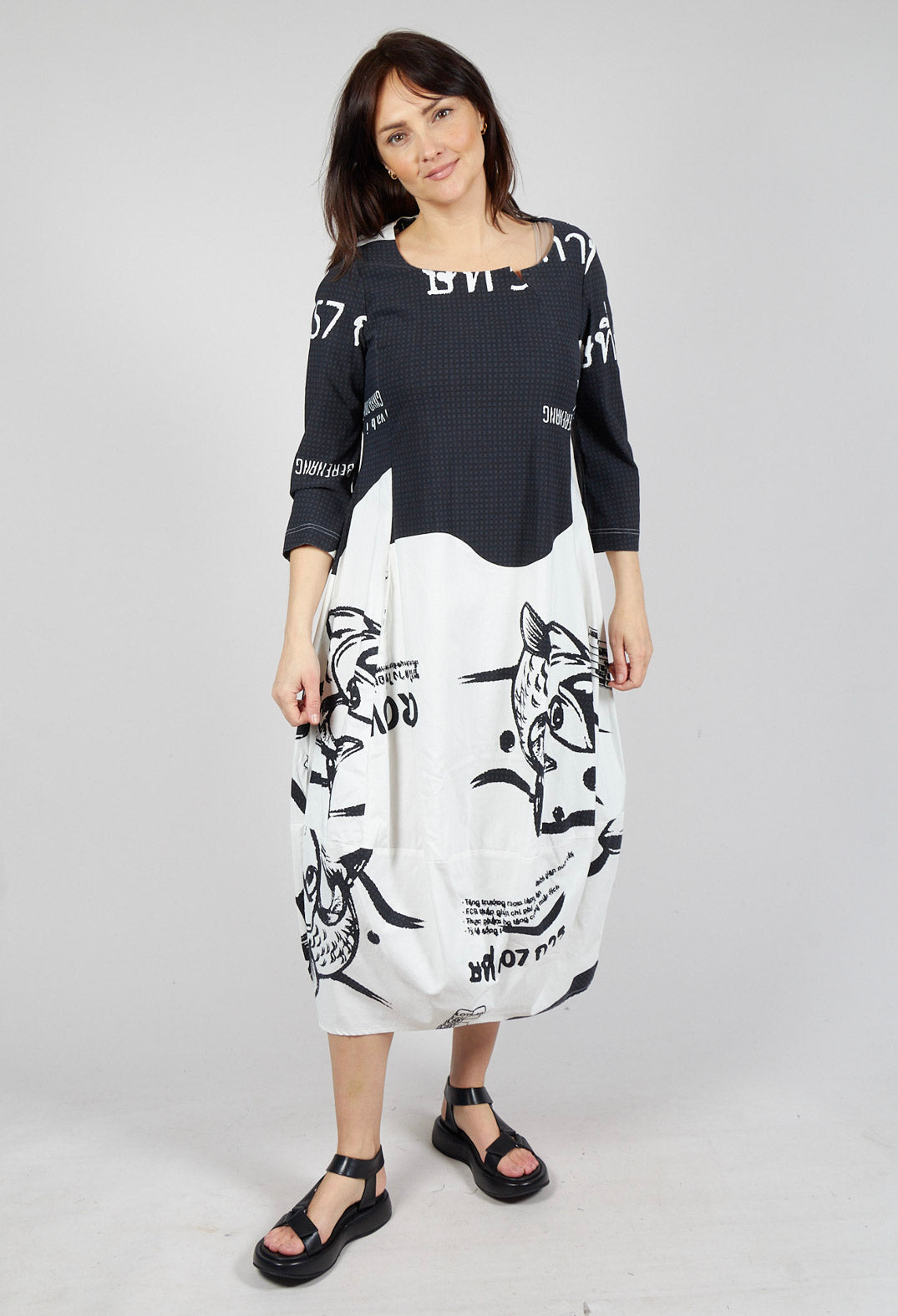 Tulip Hem Dress in Black Print