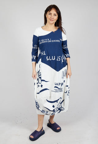 Tulip Hem Dress in Navy Print