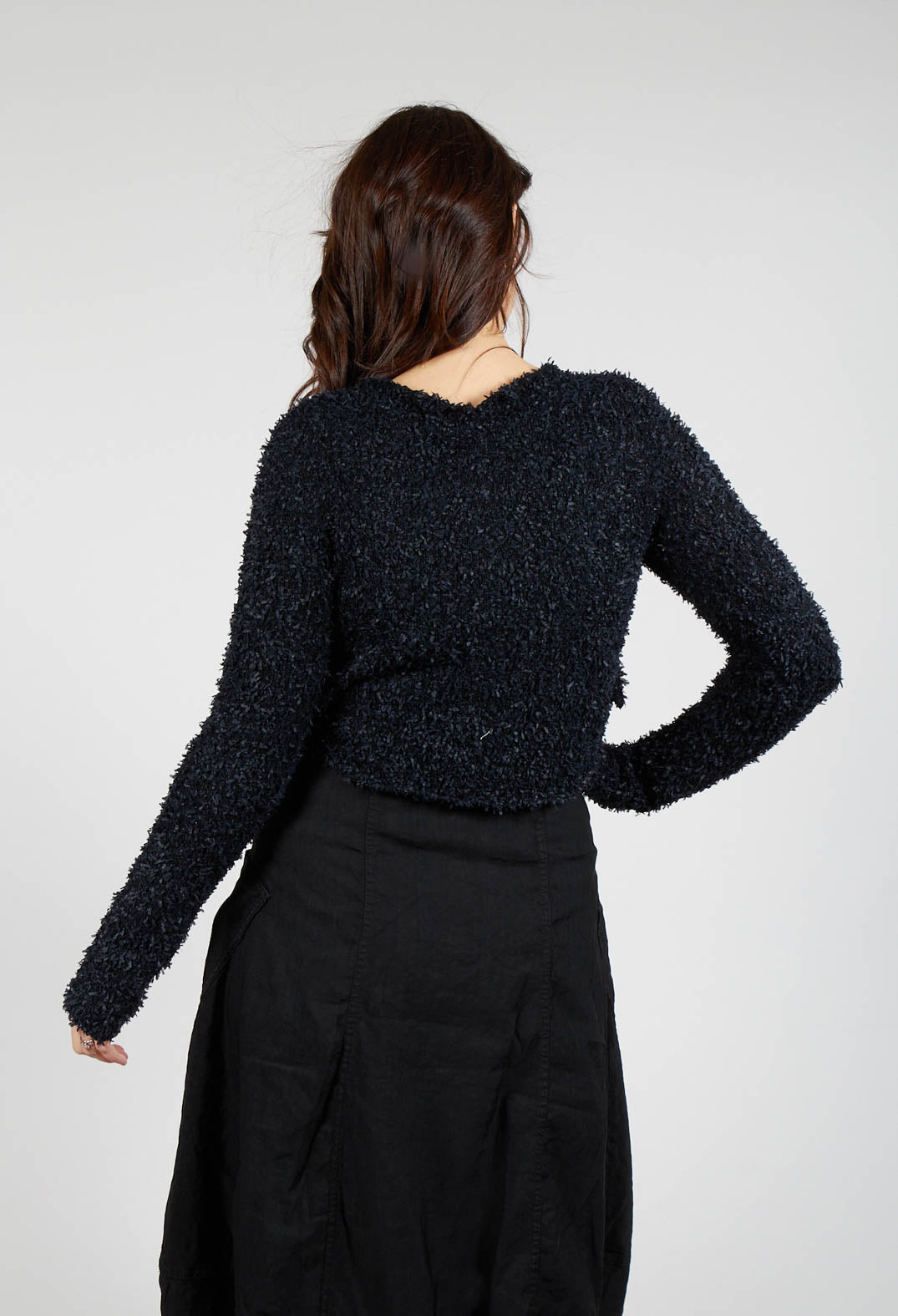 Textured Cropped Cardigan in Black