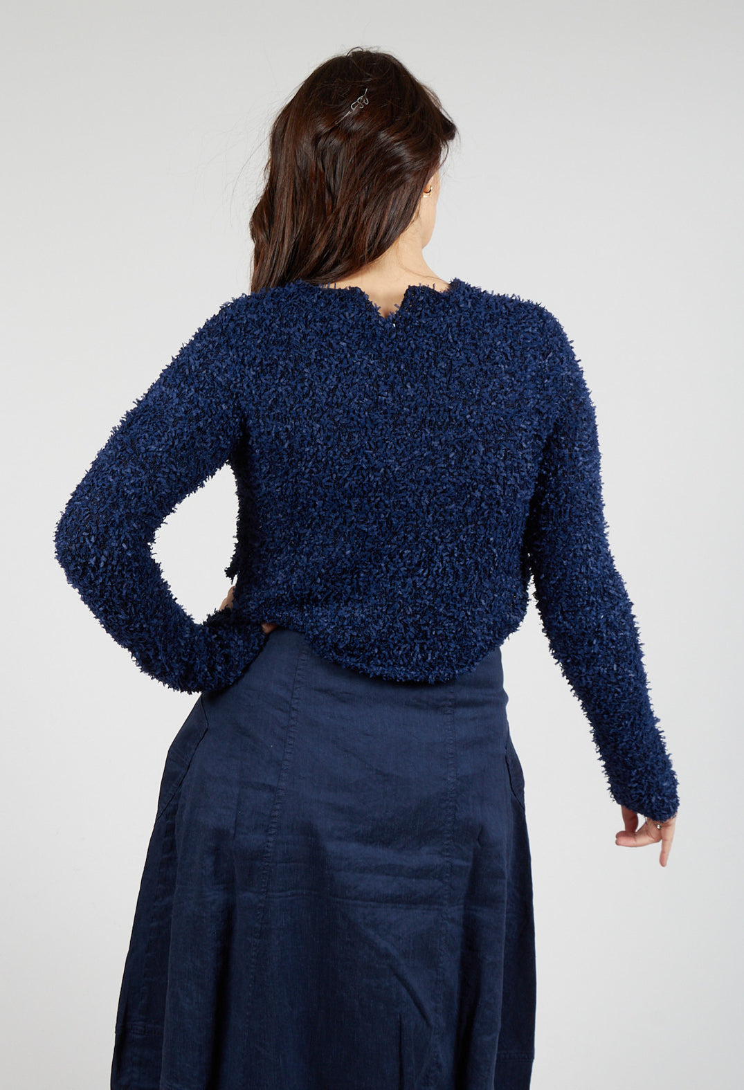 Textured Cropped Cardigan in Navy