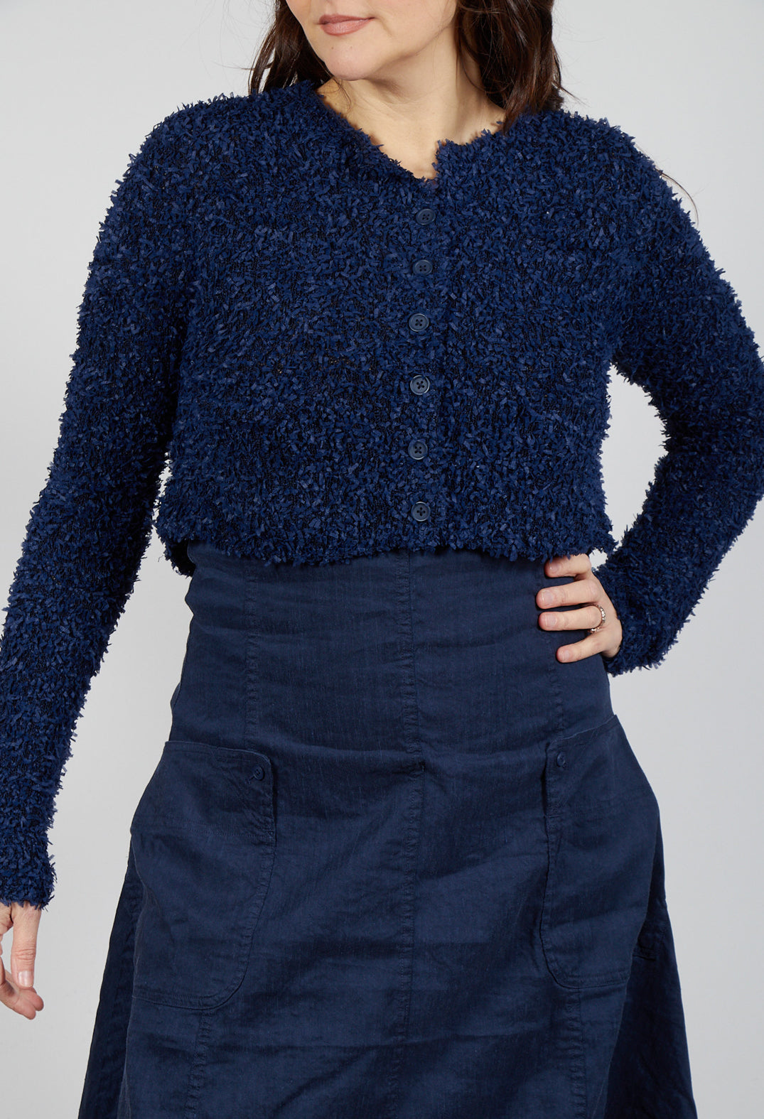 Textured Cropped Cardigan in Navy