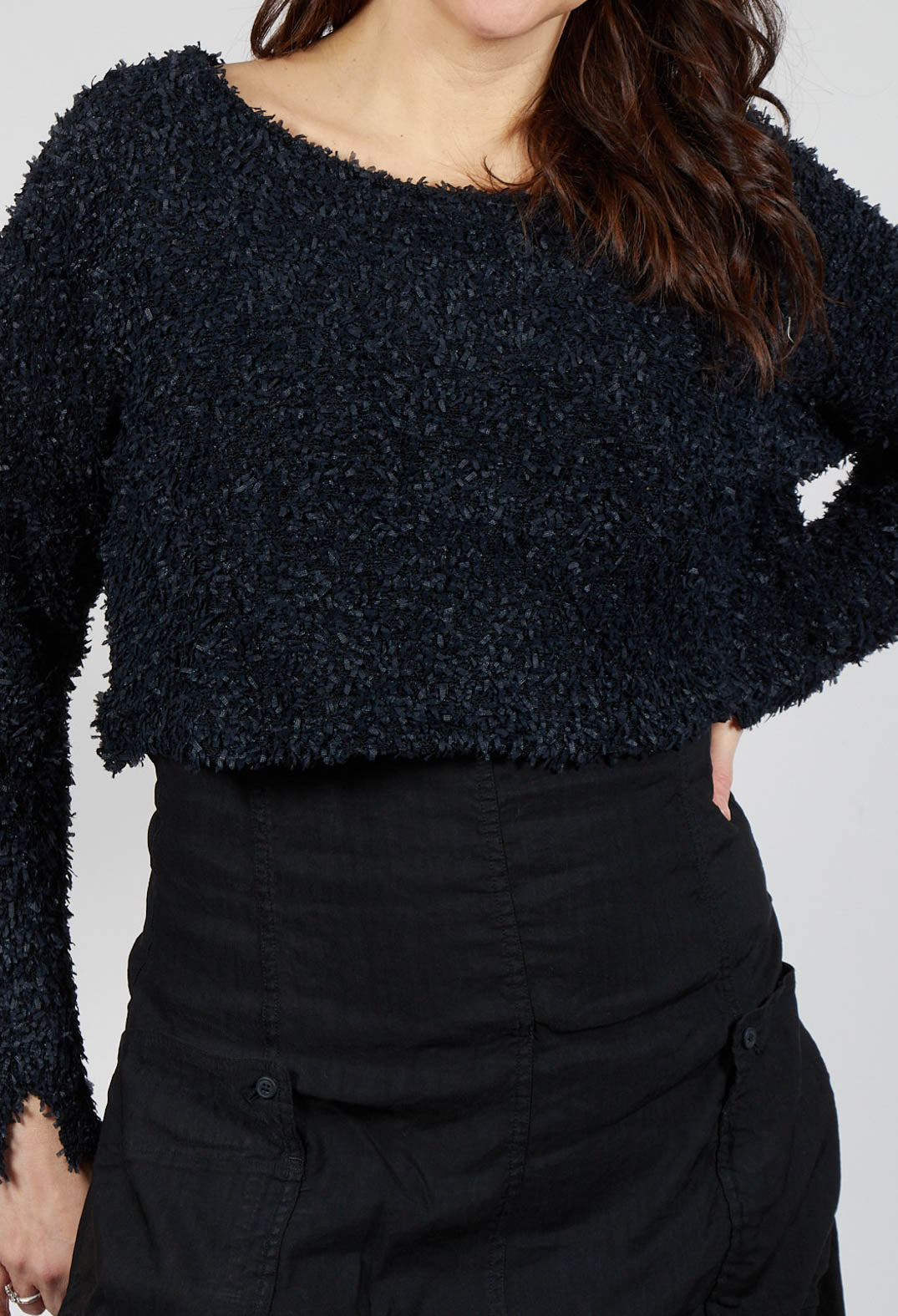 Textured Cropped Jumper in Black