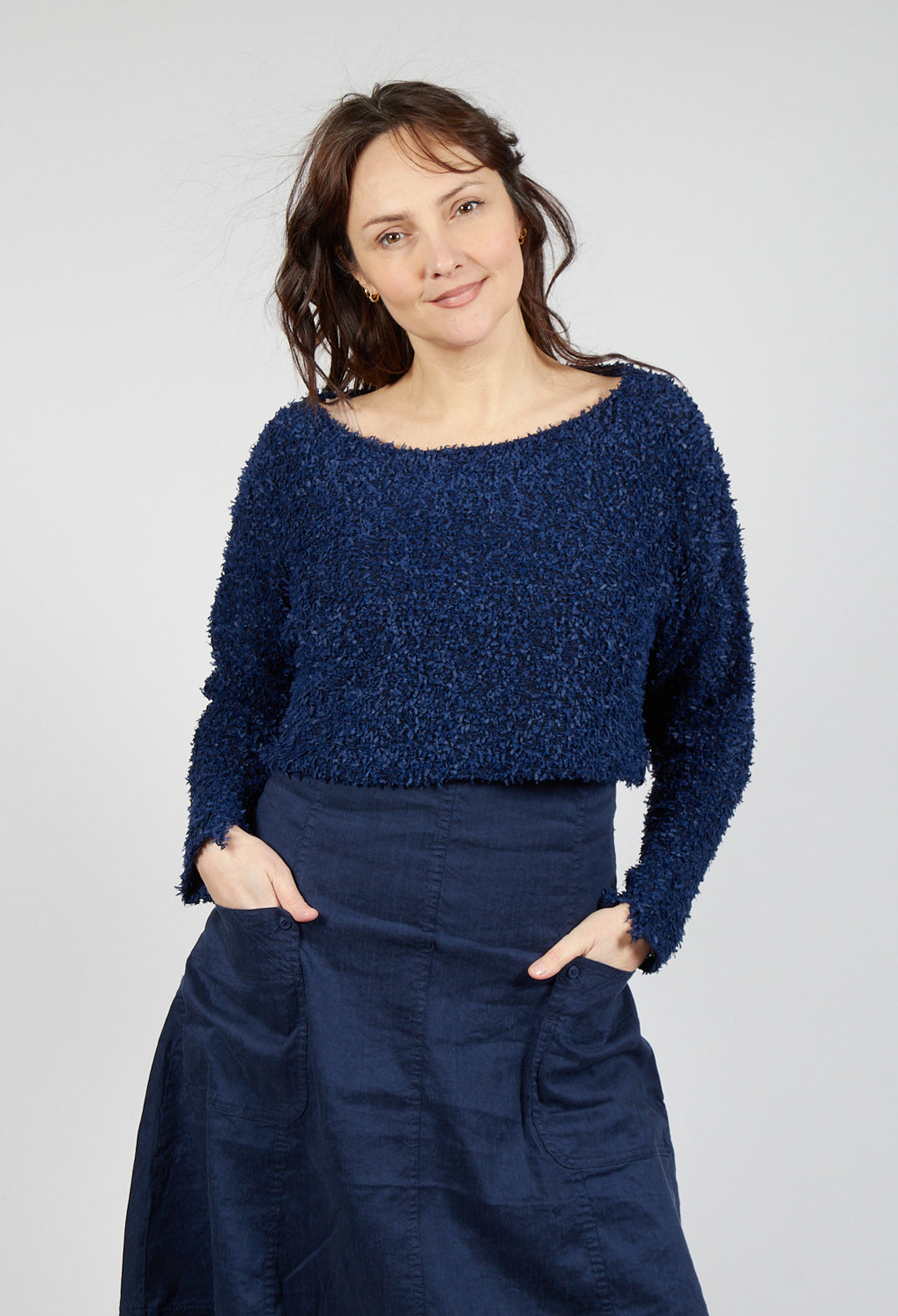 Textured Cropped Jumper in Navy