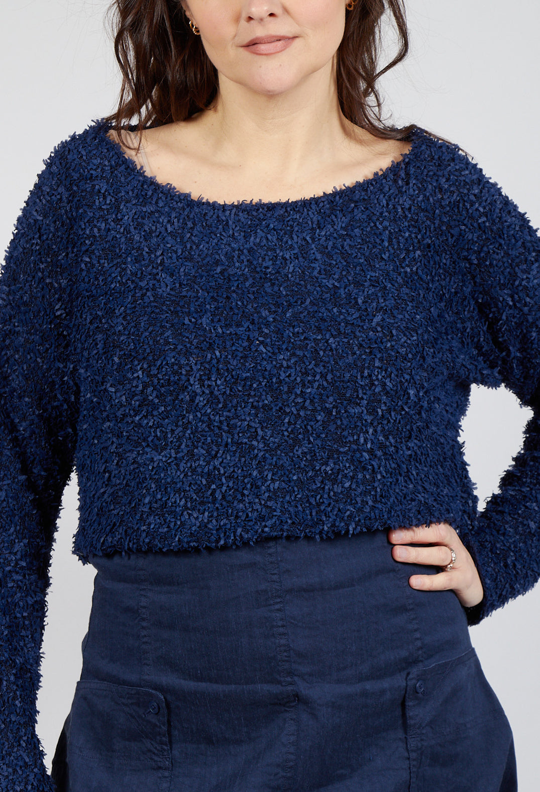 Textured Cropped Jumper in Navy